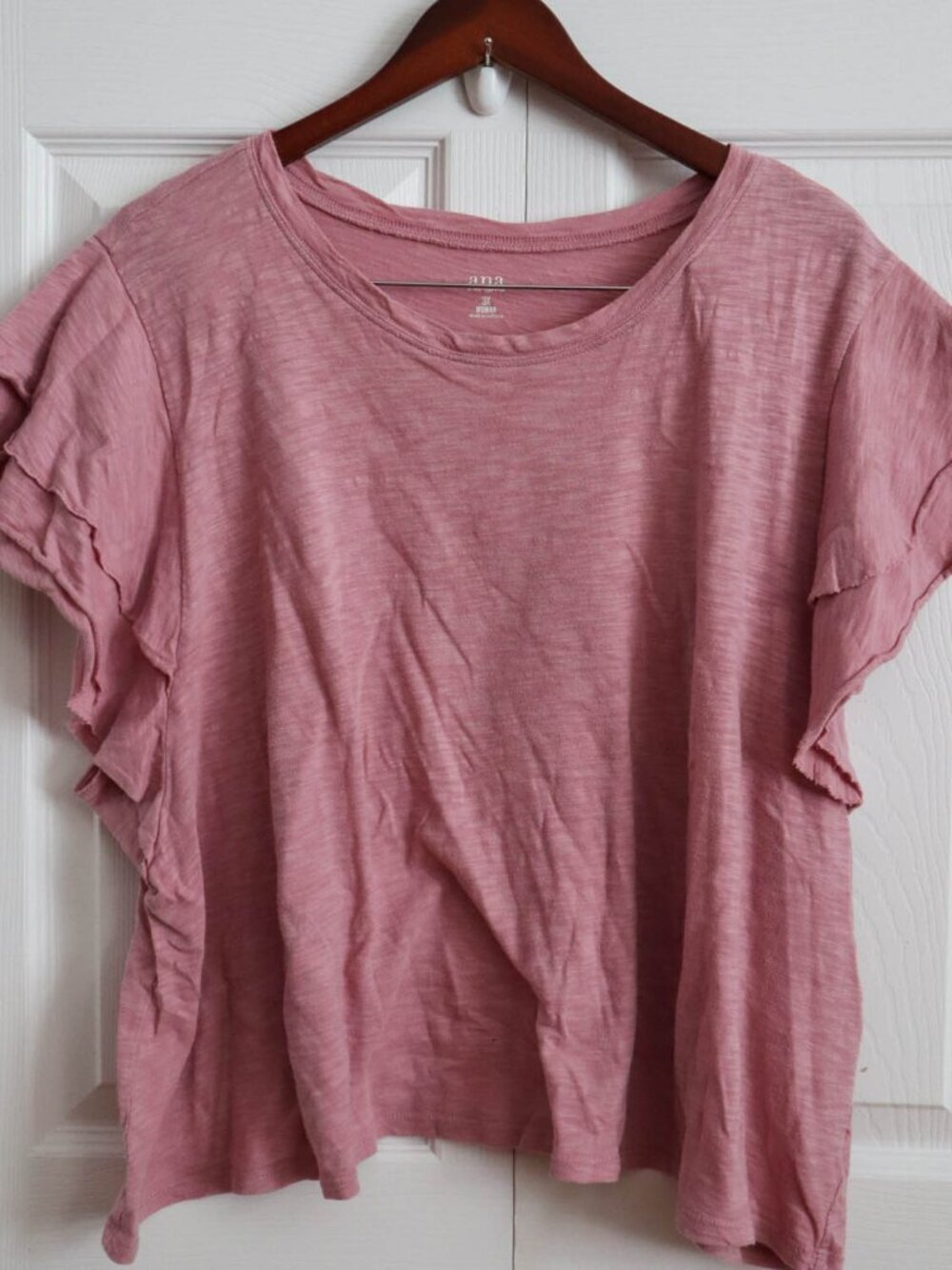a.n.a 100% Cotton T-Shirt Pink Ruffled Sleeve Plus Size 3x Relaxed Fit Boho